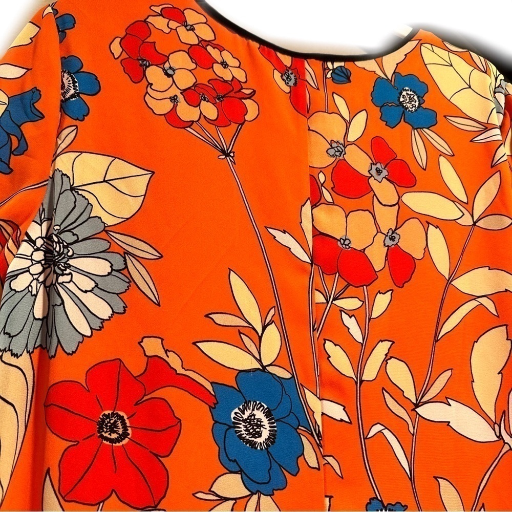 Daniello Boutique Shift Knee Length Floral Vibrant Dress Orange 12 Large VGUC - Picture 12 of 16